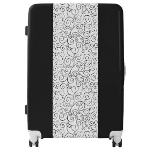 Custom Black Painted Curvy Pattern on White Luggage