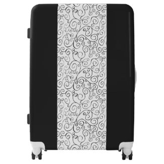 Custom Black Painted Curvy Pattern on White Luggage