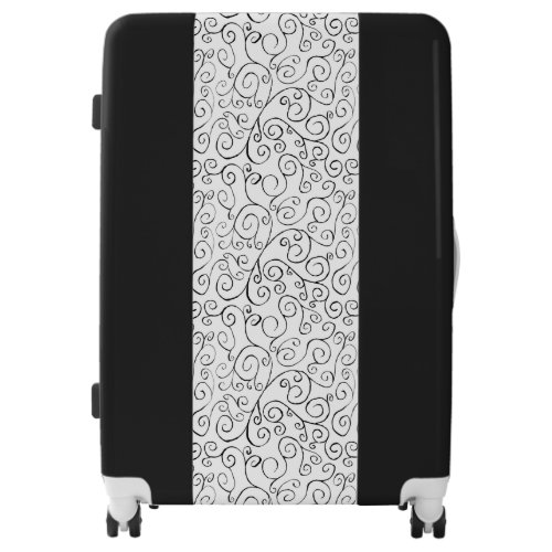 Custom Black Painted Curvy Pattern on White Luggage