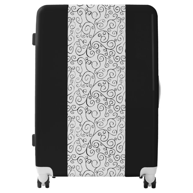Custom Black Painted Curvy Pattern on White Luggage (Front)