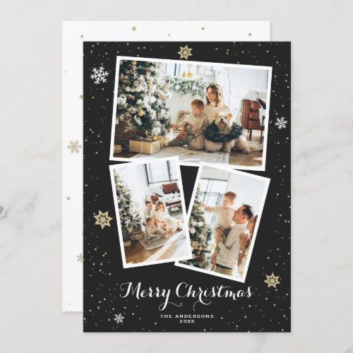 Custom Black Photo Collage Merry Christmas Cards