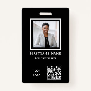 custom black photo employee badge ID qr code