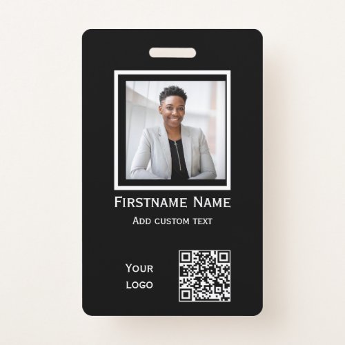 custom black photo employee  badge ID qr code