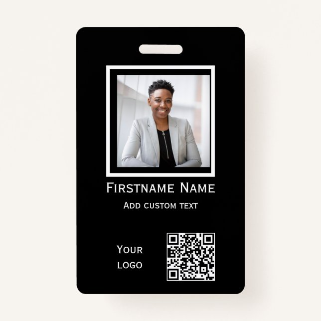 custom black photo employee  badge ID qr code (Front)