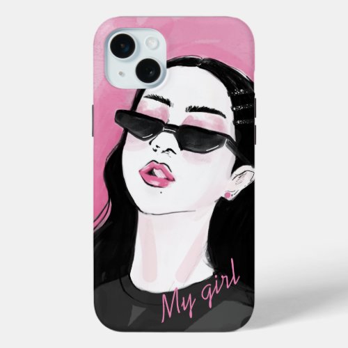 Custom Black Pink Modern Girl Graphic Printed Case