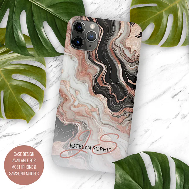 Custom Black Pink Rose Gold Marble Art Pattern Iphone Case | Zazzle
