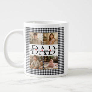Custom Black Plaid Modern 4 Photo Collage Dad Gift Giant Coffee Mug