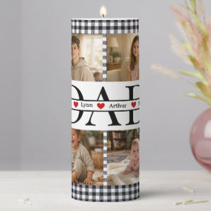 Custom Black Plaid Modern 4 Photo Collage Dad Gift Pillar Candle