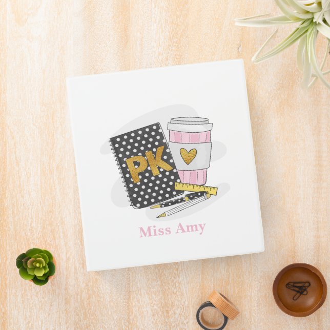 Custom Black Pre K Teacher Appreciation  3 Ring Binder (In Situ)