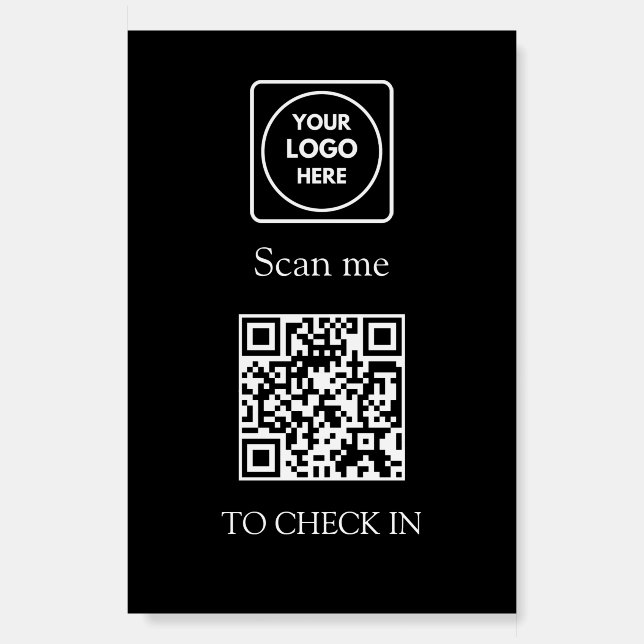 Custom Black QR Check-In | Business Logo Display Foam Board (Front)