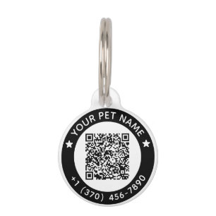 Custom Black QR Code Name Phone Number Double Side Pet ID Tag