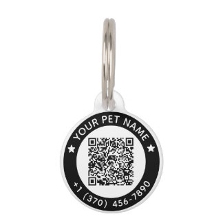 Custom Black QR Code Name Phone Number Double Side Pet ID Tag