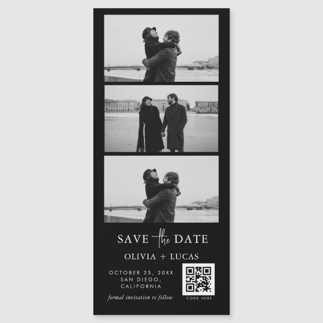 Custom Black QR Code Photo Strip Magnetic Wedding (Front)