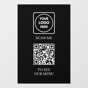 Custom Black QR Menu   Contactless Modern Display Window Cling