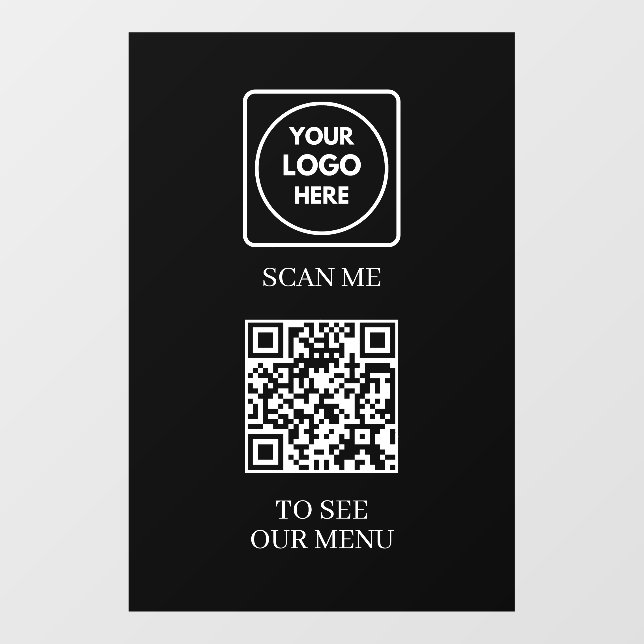 Custom Black QR Menu | Contactless Modern Display Window Cling (Sheet)
