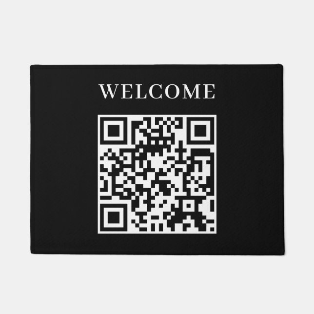 Custom Black QR | Minimalist Welcome Display Doormat (Front)