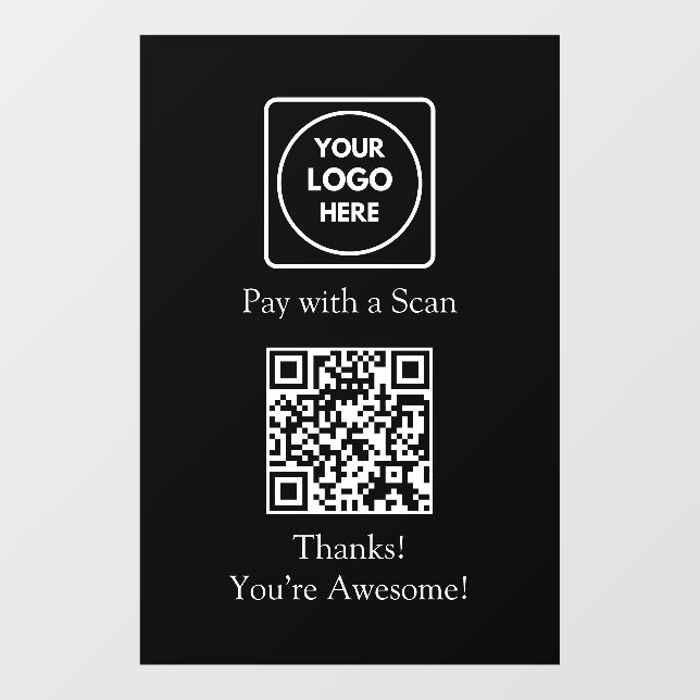 Custom Black QR Payment | Contactless Display Window Cling (Sheet)