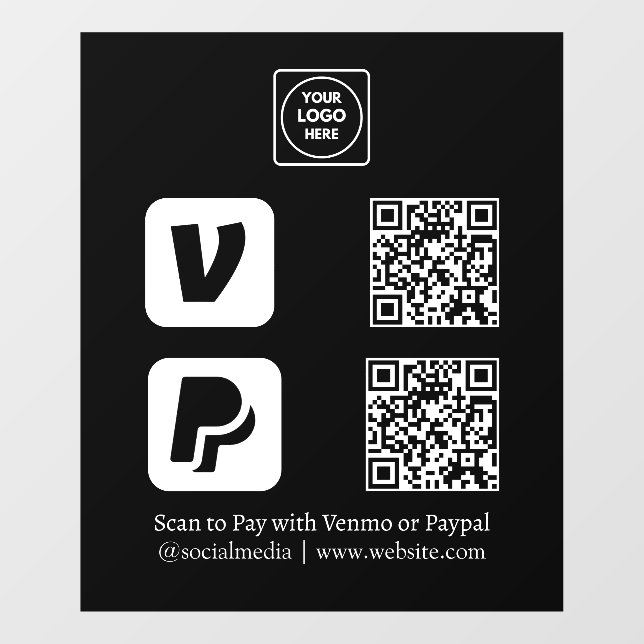 Custom Black QR Payment | Venmo & PayPal Display Window Cling (Sheet)