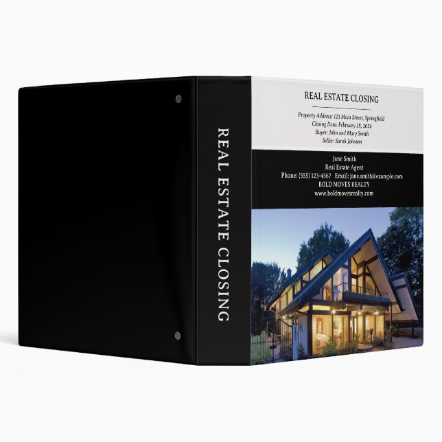 Custom Black Real Estate Closing 3 Ring Binder (Background)