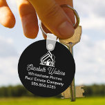 Custom Black Real Estate Company House Realtor Keychain<br><div class="desc">This professional realtor keychain is custom made with your real estate company name under the modern cursive script and house image. These trendy minimalist black realty business promotional items feature a house logo image for home builder or realty agent company marketing.</div>