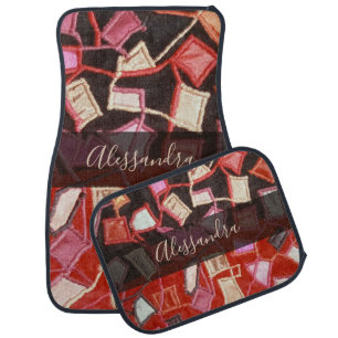 Custom Black Red Colorful Stained Glass Look Chic Car Floor Mat