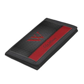 Custom Black Red Faux Leather Monogrammed Initial  Trifold Wallet