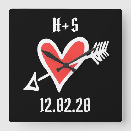 Custom Black  Red Heart Wedding Acrylic Clock