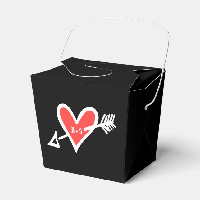 Custom Black & Red Love Heart Wedding Favor Box (Front Side)