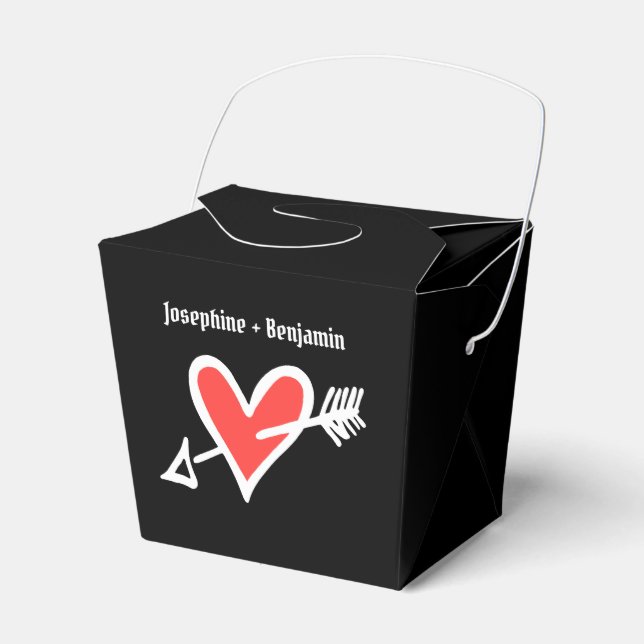 Custom Black & Red Love Heart Wedding Favor Box (Front Side)