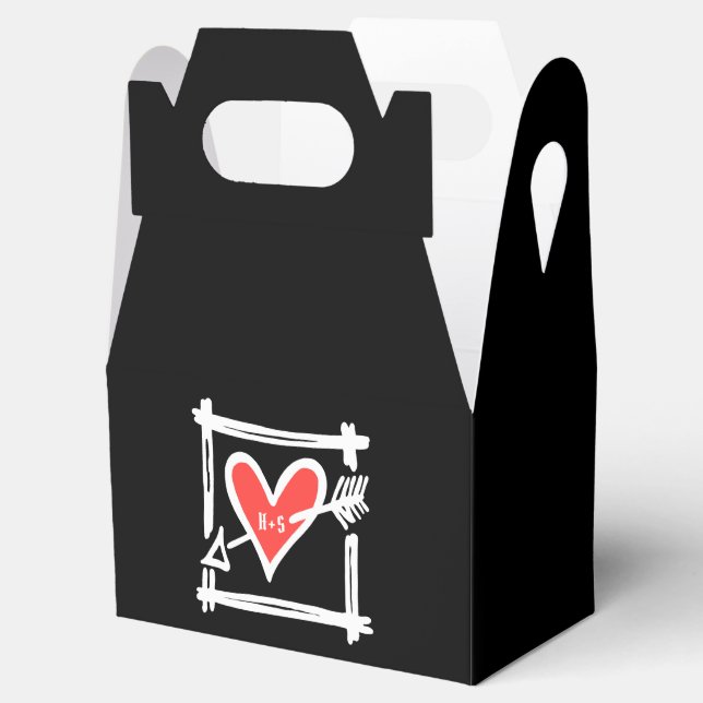 Custom Black & Red Love Heart Wedding Favor Box (Opened)