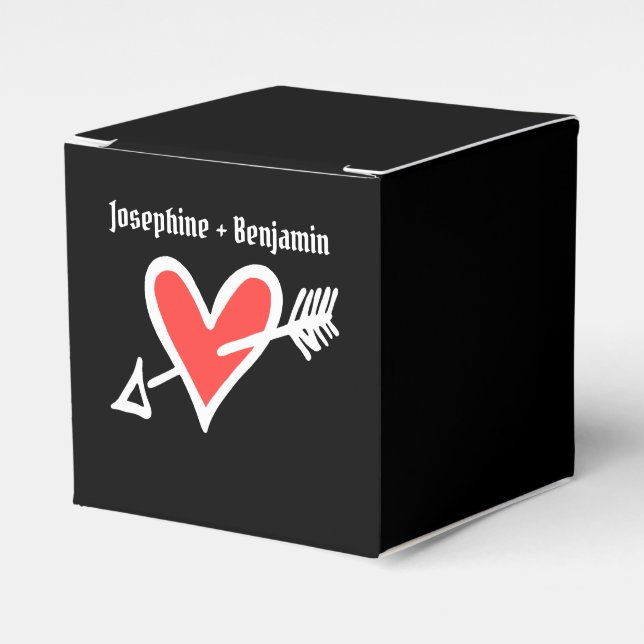 Custom Black & Red Love Heart Wedding Favor Box (Front Side)