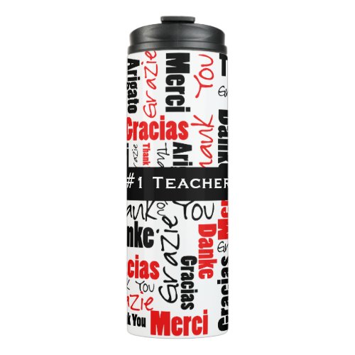 Custom Black Red Multilingual Thank You Word Cloud Thermal Tumbler