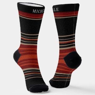 Custom Black Red Orange White Stripes Aztec Socks