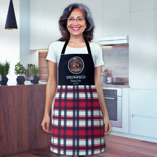 Custom Black Red Plaid Farmhouse Style Apron