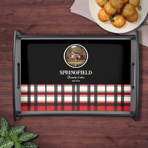 Custom Black Red Plaid Farmhouse Style Serving Tray