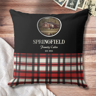Custom Black Red Plaid Farmhouse Style Throw Pillow