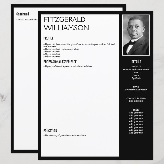 Custom Black RESUME CV Photo Template (Front/Back)