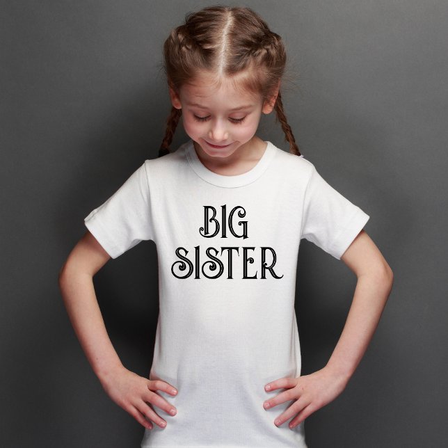 Custom Black Retro Typography Big Sister  T-Shirt (Creator Uploaded)
