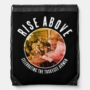 Custom Black Rise Above TUSKEGEE AIRMEN Drawstring Bag