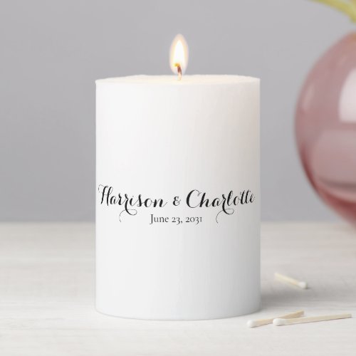 Custom black Script Couples names and date Pillar Candle