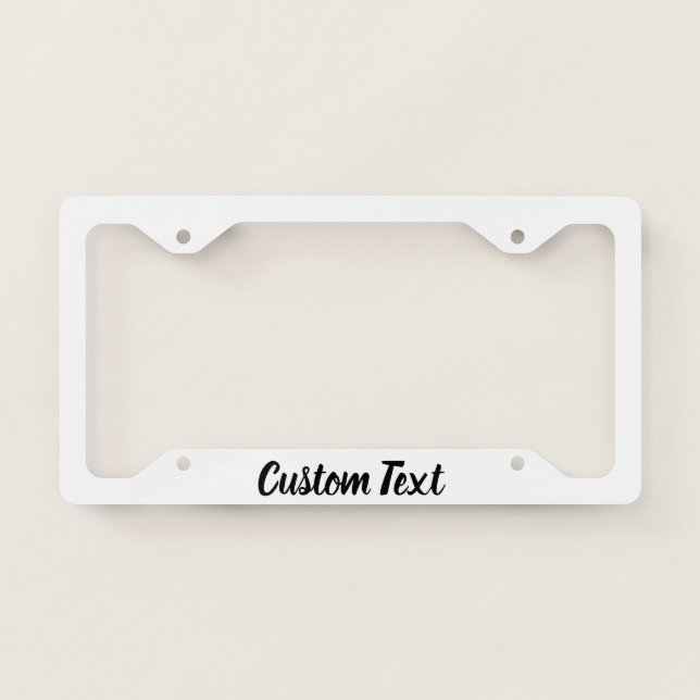 Custom Black Script on White License Plate Frame (Front)
