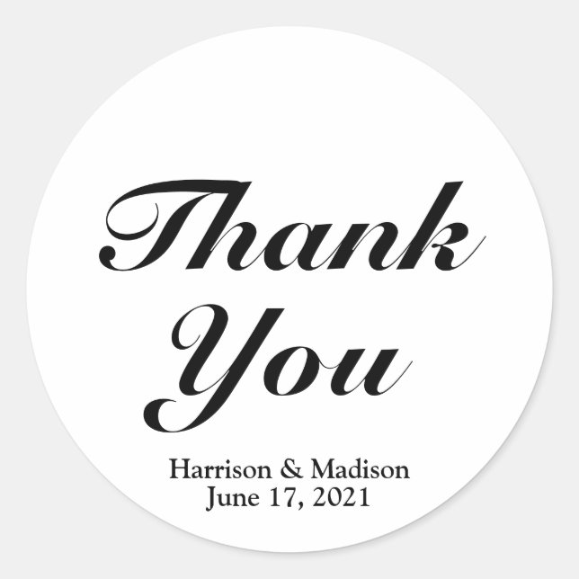 Custom black script Wedding favor tag stickers (Front)