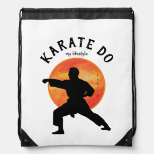 Custom Black Silhouette Sport Martial Arts Karate Drawstring Bag