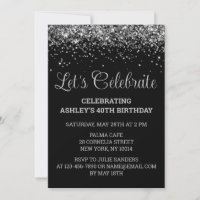 Custom Black & Silver Glitter 40th Birthday Party