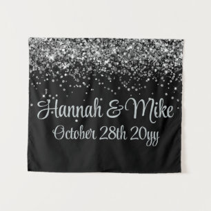 Custom Black & Silver Glitter Wedding Photo Booth Tapestry