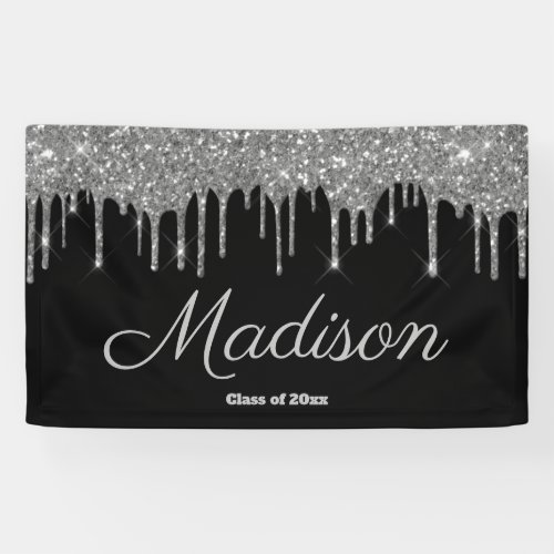 Custom Black Silver Graduation Party Class of 2024 Banner