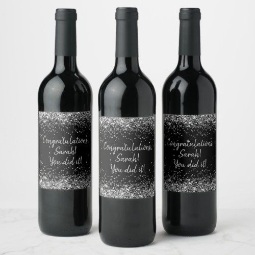 Custom Black Silver Graduation Party Graduate Gift Wine Label
