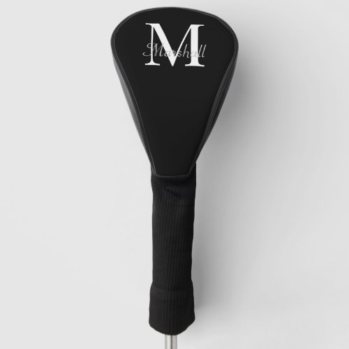 Custom Black Silver Gray Elegant Monogram Golf Head Cover