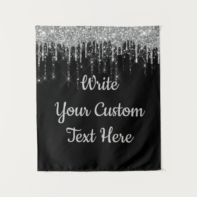 Custom Black Silver Wedding Backdrop Birthday Drop (Front)