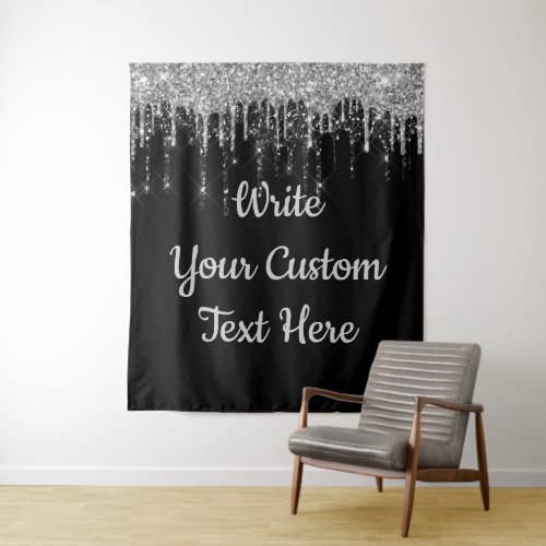 Custom Black Silver Wedding Backdrop Birthday Drop